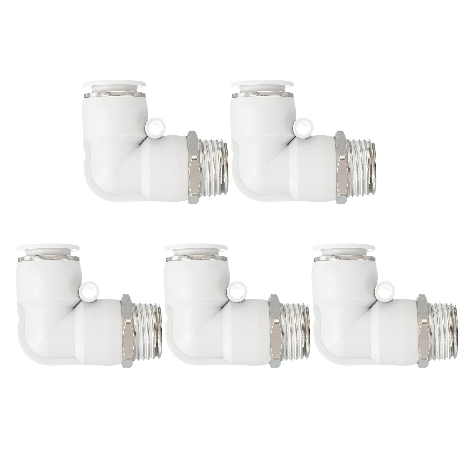 Coude pneumatique 1/2"PT x 14mm PATIKIL | Raccord rapide à encliquetage 90° blanc en lot de 5
