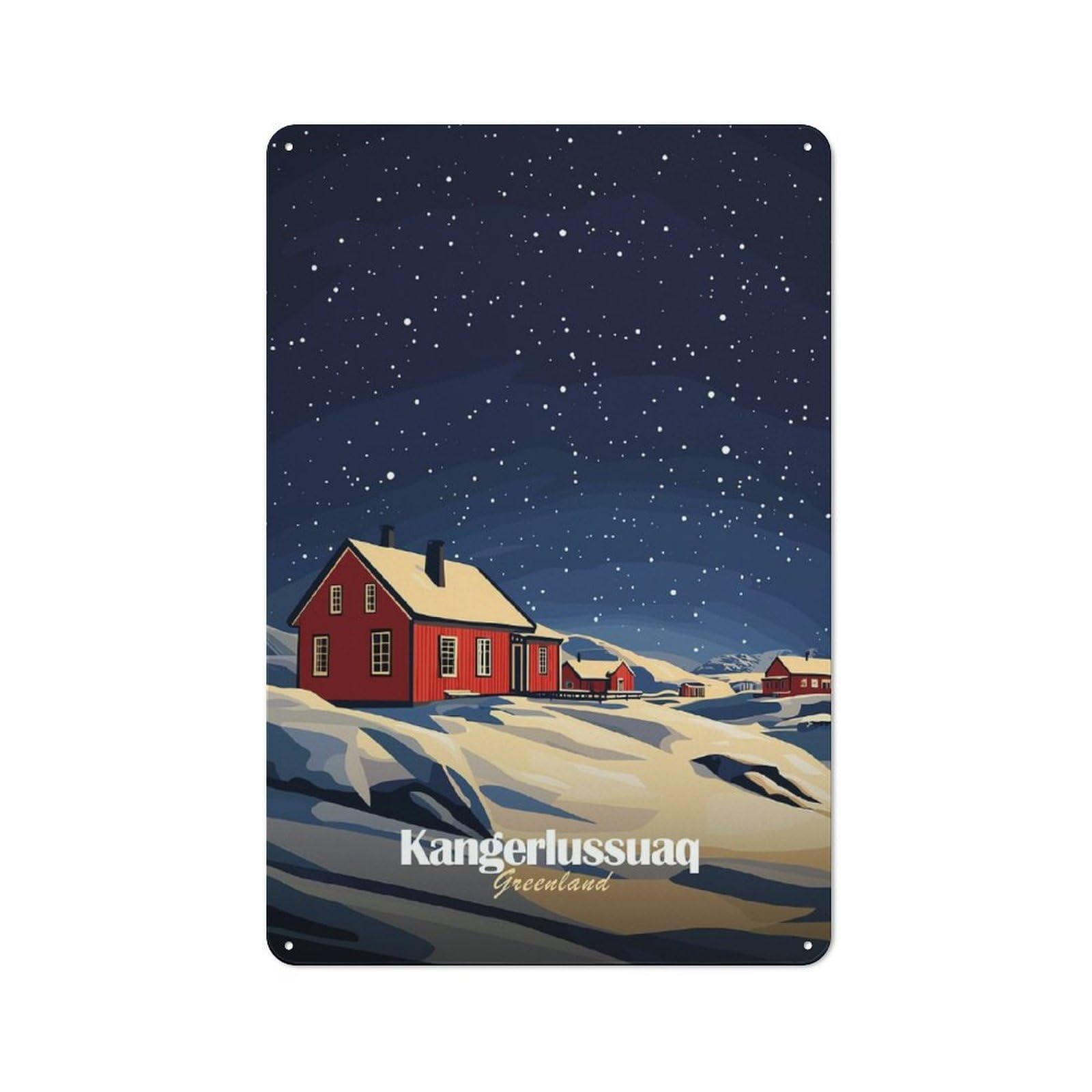 Metal Plaque with Greenland Night Scene Design 30x20cm, Rustic Cafe Wall Decor for Restaurant, Kitchen, Counter Or Breakfast Nook