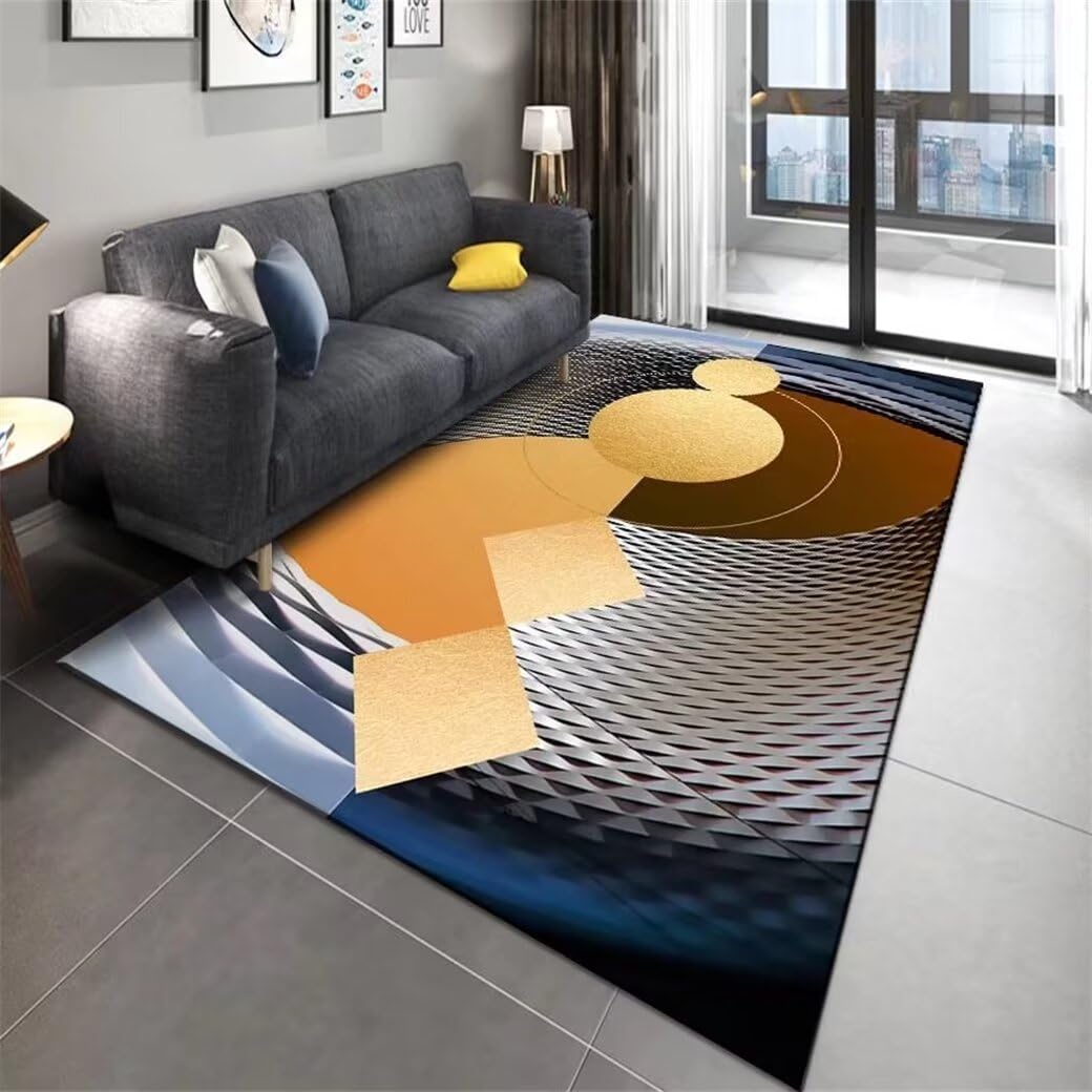 Tapis salle à manger bleu 200x250 cm avec motif 3D relief pour sol salon
