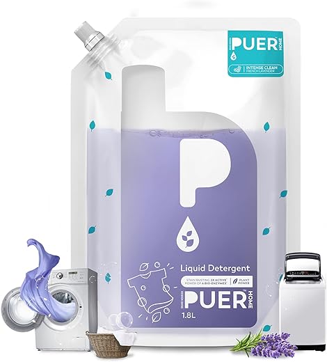 PUER Natural Laundry Liquid Detergent 1.8L Refill Pouch for Front Load & Top Load Washing Machine | Tough Stain Remover with Color-Safe Eco…
