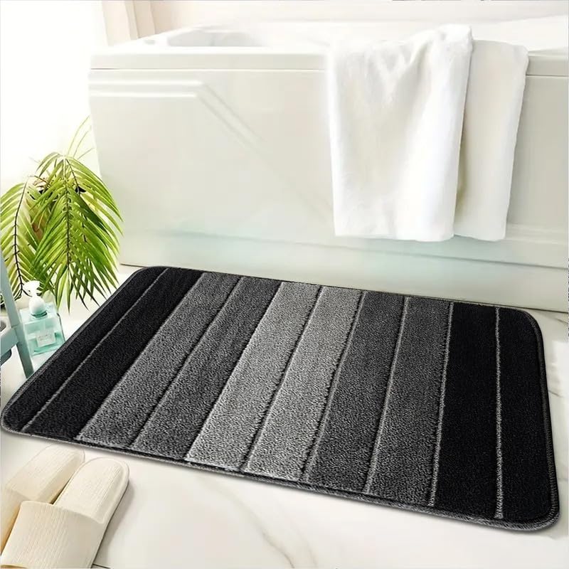 Trendy Realm Stripe Microfiber Memory Foam Bath Mat โ Fast Drying Non slip Mats for Bathroom, Shower and Toiler Floor, Quick Dry, Water Absorbent and Washable Bathmats (Black, 60x110 cm) โ image 1