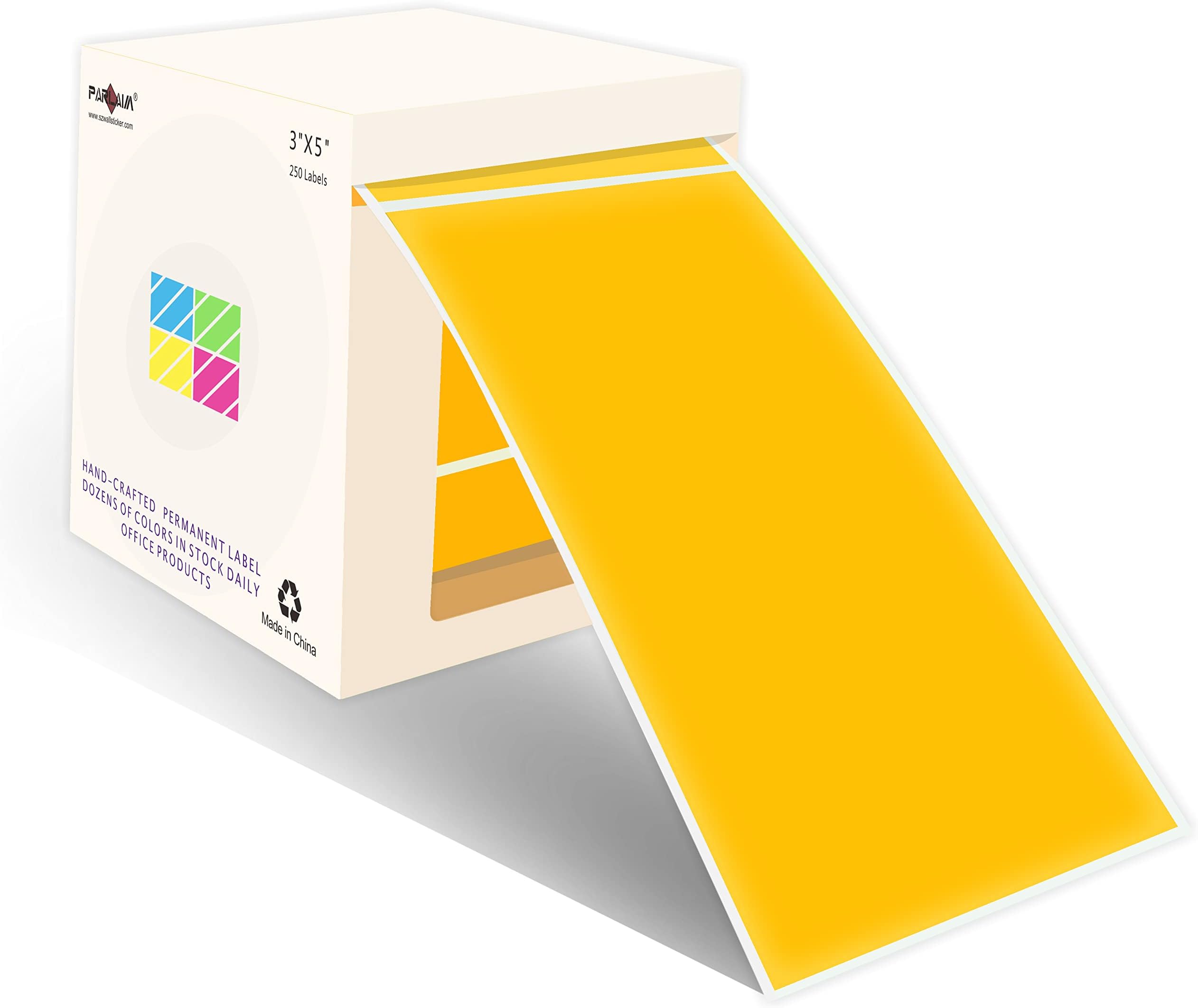 PARLAIM 3 X 5 Inch Rectangle Adhesive Color Coding Stickers,Square Bule Inventory Stickers -250 Per Dispenser Box(Fluorescent Orange)