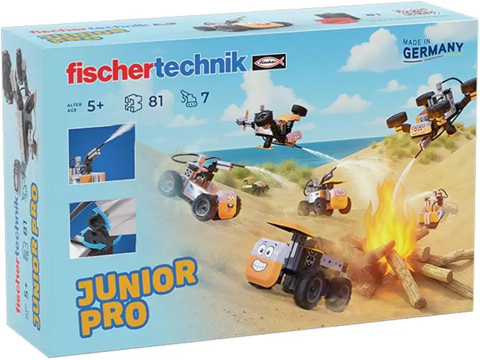 fischertechnik Junior Pro 576100 Construction Toy for Children, Construction Kit with 7 Models Including Fire Vehicles, from 5 Years, Orange