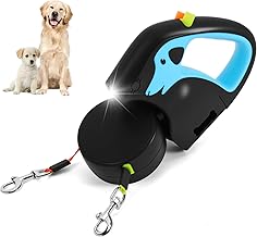 ZONJIE Double Ended Retractable Dog Lead, Non-Slip 3M Dog Leash for Walking 2 Dogs No Tangle with Rechargeable Night Flashlight, One-Touch Lock, with Poop Bag (Blue)