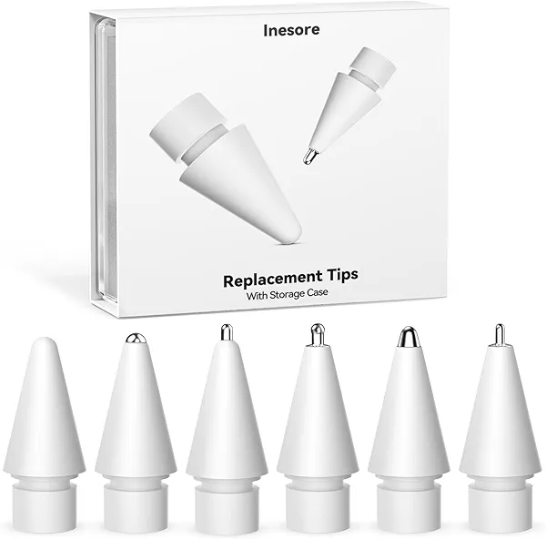 Inesore Replacement Pencil Tips for Apple Pencil,Upgraded Tips for Apple Pencil Pro/USB-C/1st Gen/2nd Generation,Multiple Options Metal Durable Nibs (6 Pack)