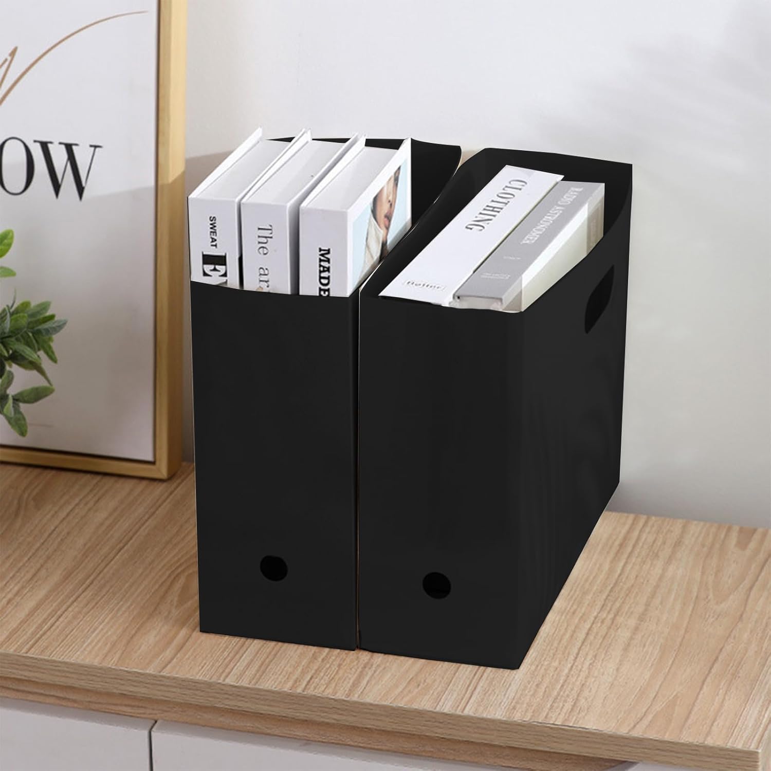 Qivine Magazine File Folder Organizer with Scrapbook Paper Storage, 3Pcs Document Holder for Desk, Sturdy Cardboard Boxes Large with Collapsible Storage Bin for Office Classroom Shelves