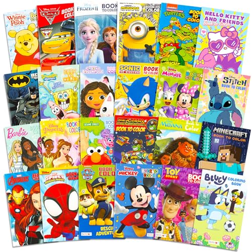 24 Pack Small Coloring Books for Kids Ages 4-8, 2-4 - Bulk Coloring Bundle Classroom Rewards, Prizes, PreK Kindergarten Party Favors with Disney, Nick, More | Mini Activity Books for Boys, Girls