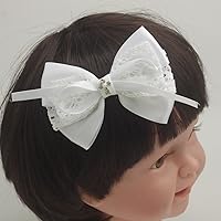 Vista 5 de 1 lazo de pelo blanco de 4 pulgadas para niñas pequeñas, arco de bautizo, accesorios para el cabello (lazo de encaje de algodón blanco con cruz)