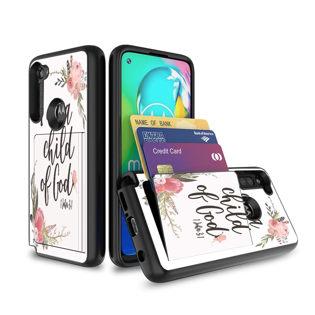 Moto G8 Power Case,Moto G Power Case,Moto G Stylus Case,BOSLIVE Wallet Case with Card Holder PC+TPU Dual Layer Hybrid Shock Proof Kickstand Case Cover for Moto G Power,Flower Bible Verse 1 John 3:1