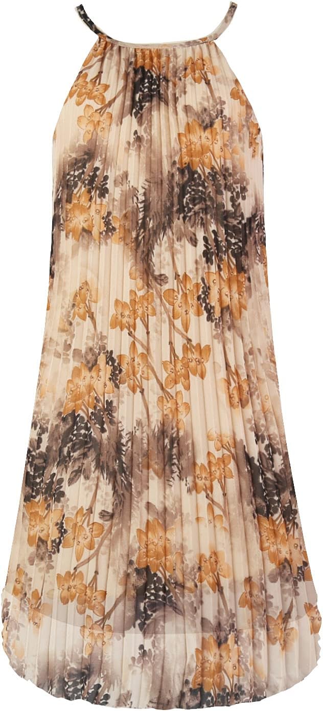 Ellames Women's 2026 Summer Spaghetti Strap Pleated Casual Swing Dress with Belt - Image 2