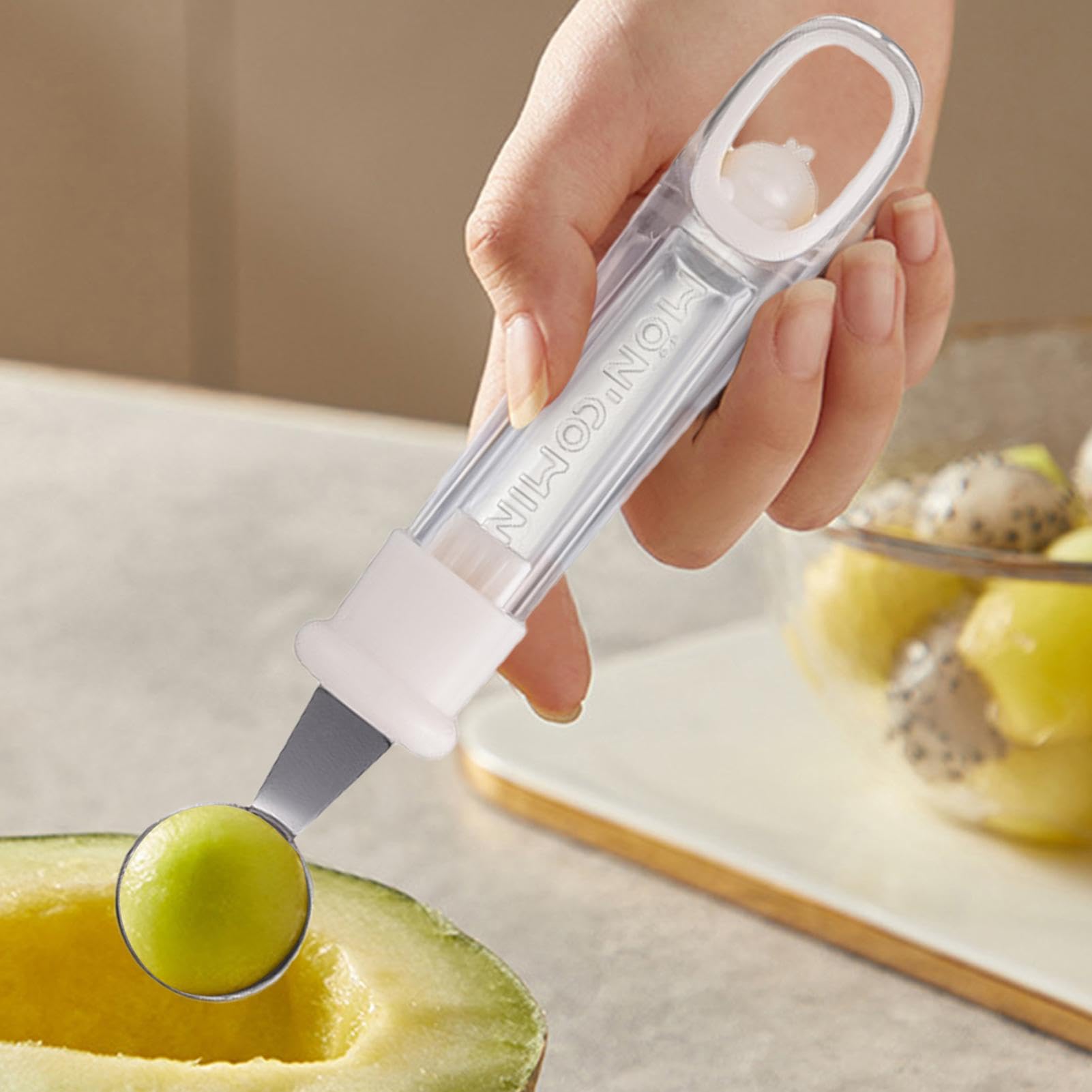 Cuillère à melon 2 en 1 en acier inoxydable - Double face - Convient pour pastèque, cantaloup, crème glacée confortable et antidérapante Cuillère à melon 2 en 1 en acier inoxydable - Double face - Convient pour pastèque, cantaloup, crème glacée confortable et antidérapante