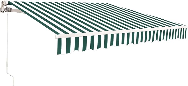 MCombo 11.5x9.5 Feet Manual Retractable Patio Door Window Awning Sunshade Shelter Outdoor Canopy, 1210 Green with White Stripes, 11.5L x 9.5W