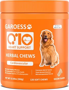 CoQ10 Heart Chew for Dogs, Support Dogs Heart Health, Cognitive & Energy, CoQ10 Chews for Cardiovascular & Gum Health & antioxidant Protection, Bacon Flavor, 120 Count 1 Pack
