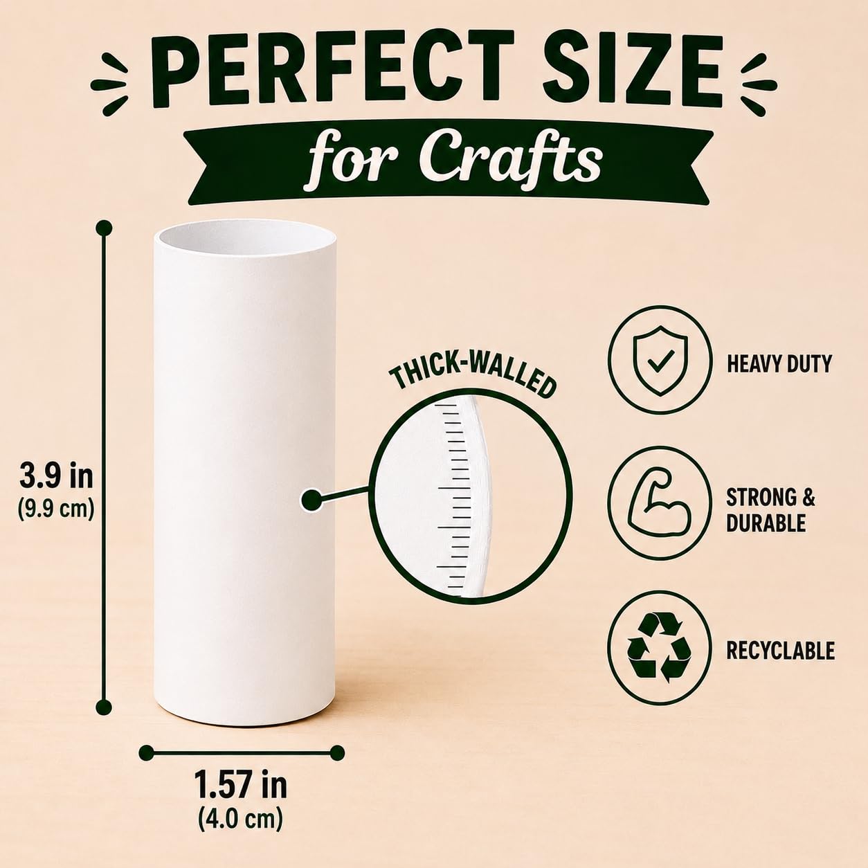 Paquete de 90 rollos de manualidades, tubos de cartón redondos, tubos de cartón para manualidades, tubos de manualidades, tubo de papel para manualidades, 1.57 x 3.9 pulgadas, color blanco