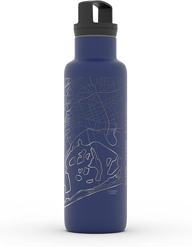 Miniatura 400 de Well Told Botella de agua aislada con mapa Chicago Illinois, grabado de acero inoxidable (21 onzas, gris muelle) botella aislada de mapa