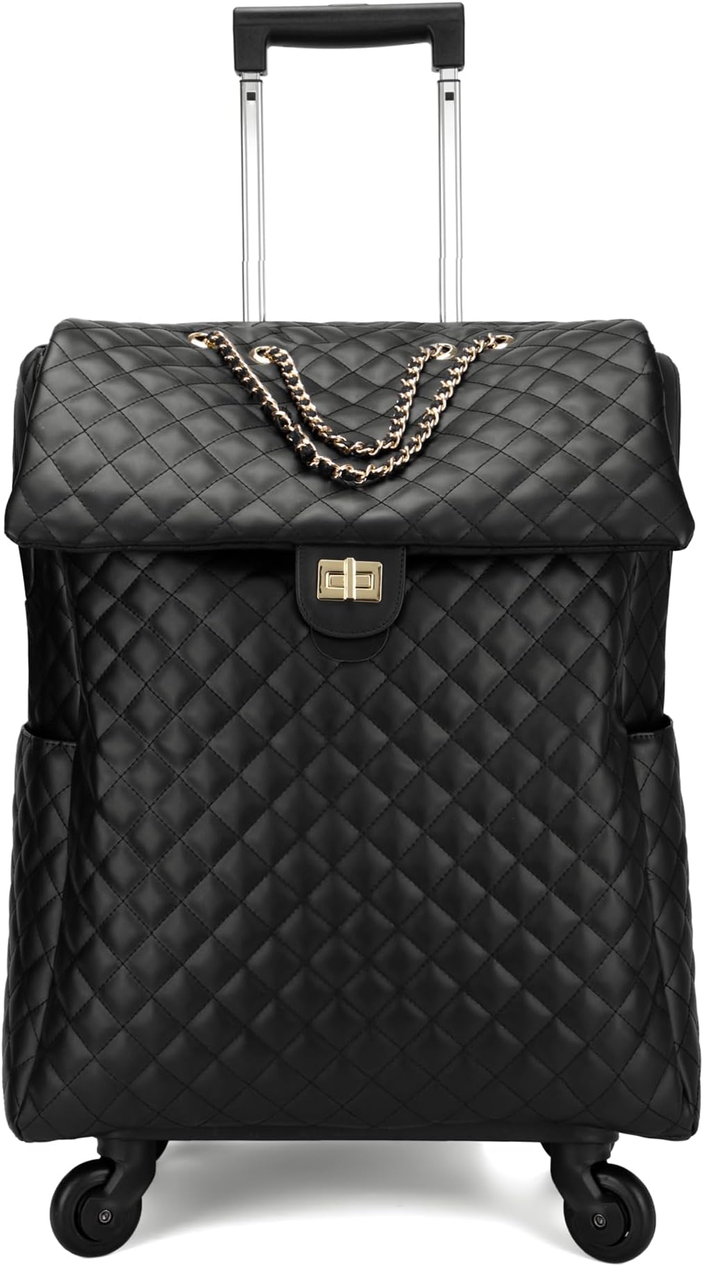 Leather Softside Underseat Carry on Suitcases Expandable Spinner Wheels Travel Luggage, A-Black, 21in, Business