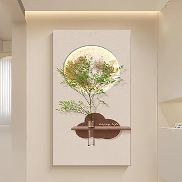 3D Sandstone Wall Art Sculpture with LED Light,Plug-in Power Creative Handcrafted Decorative Painting,Water Storage Vase,Frameless Art Decor Painting,for HomeB,50 * 100CM/19.7 * 39.4IN