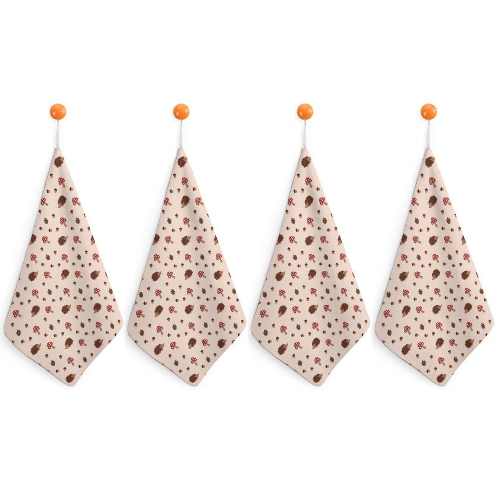 TXFBTRFSA Hedgehog And Mushroom Nut Hand Towels with Hanging Loop Kitchen Towel Handkerchiefs Cleaning Cloths
