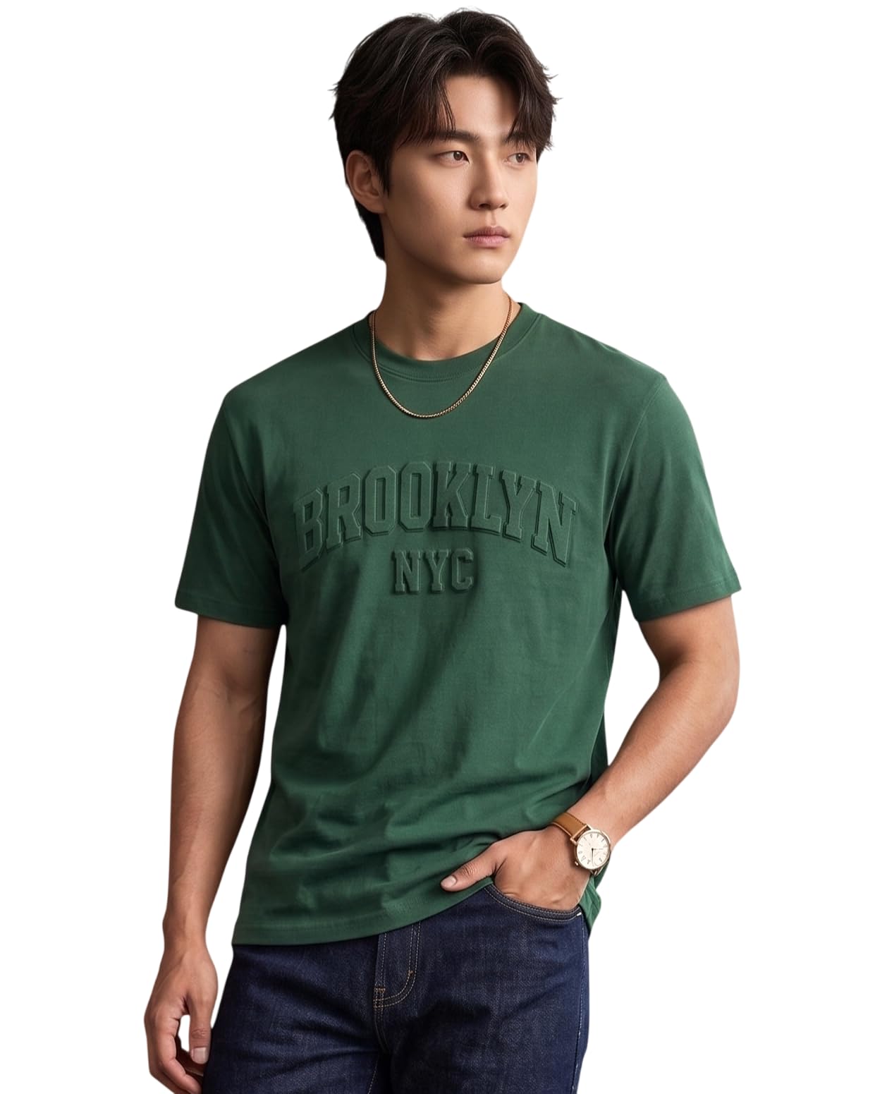 lymio Men T Shirt | Men's Embossed Print Crew Neck T-Shirt | Regular Fit Half Sleeve Tee for Men | Soft Fabric | Stylish Everyday & Comfort Ready (SSM-T-09-12)-picture-48