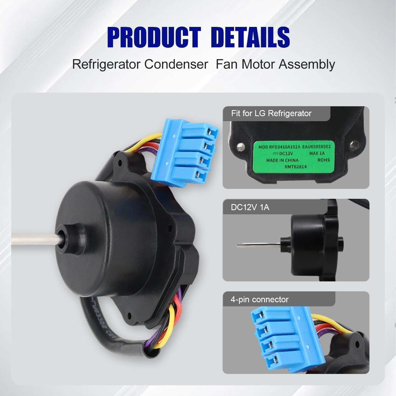 EAU65058502 AP7178309 Refrigerator Condenser Fan Motor Assembly fit for LG Refrigerator Fan Motor Replace PS16662422 EAP16662422,DC12V,MAX 1A,DC Voltage Evaporator Fan Motor
