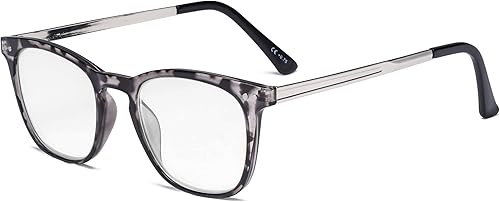 Eyekepper Lectores Retro Cuadrado Plástico Marco Metal Brazos Lectura Gafas Gris DEMI +2.0