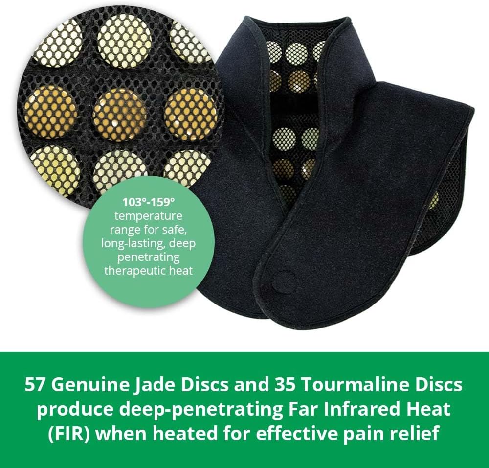 Natural Jade & Tourmaline Neck & Shoulder Wrap | Extra Large Far Infrared EMF-Free Weighted Electric Heating Pad | Back Pain Relief for Women & Men | Adjustable 103F-159F | Timer