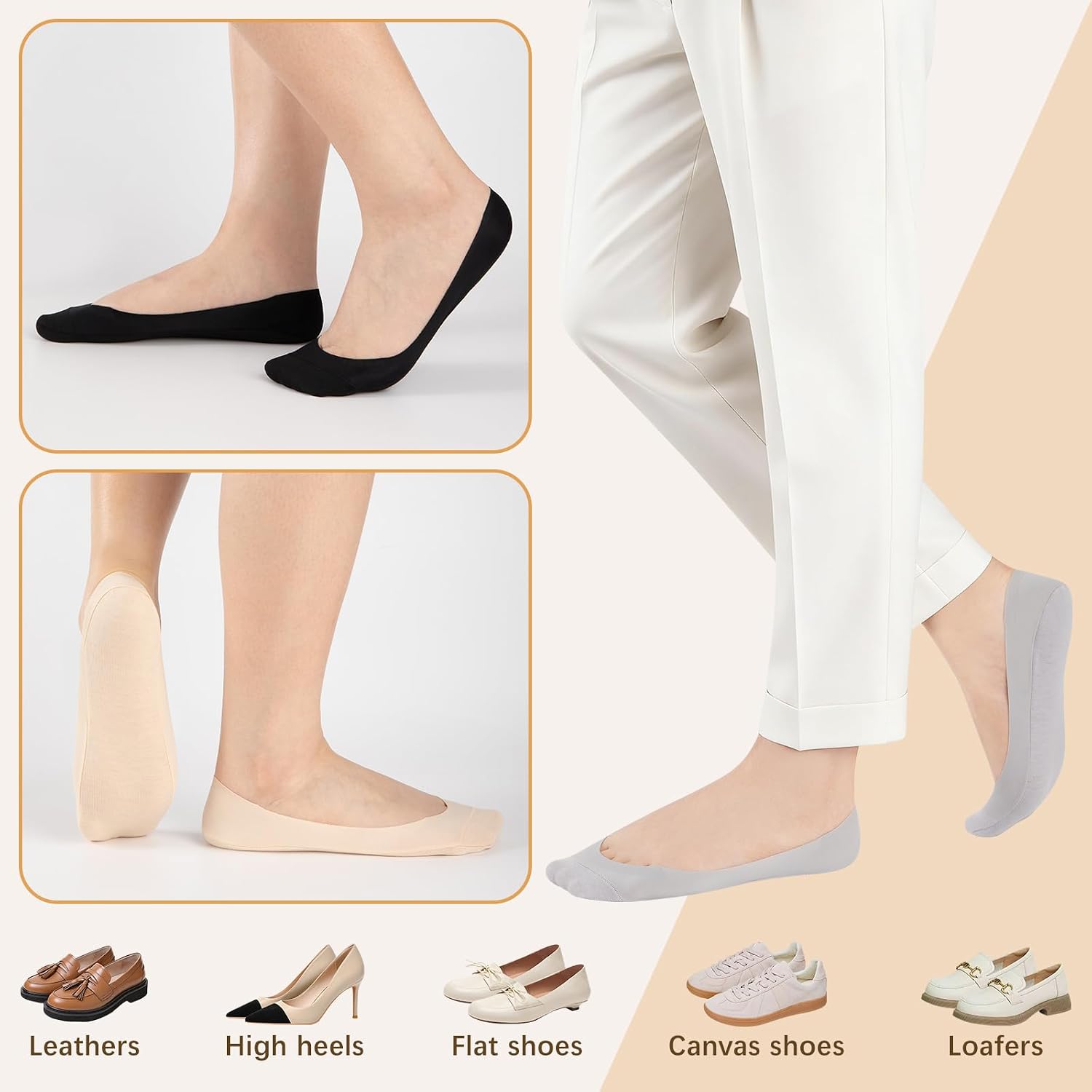 COOVAN 9 Pairs No Show Socks Womens Ultra Low Cut Liners Thin Silky Non Slip Invisible Hidden Socks for Flat Loafers Sneakers