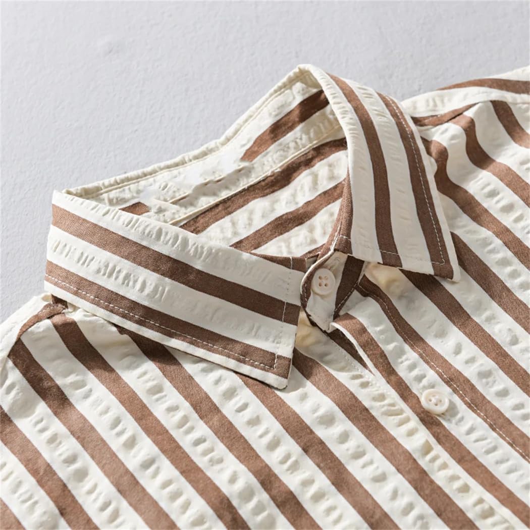 Camisa de verano para hombre, de manga corta, texturizada, a rayas, simple, básica, holgada, informal, para uso diario