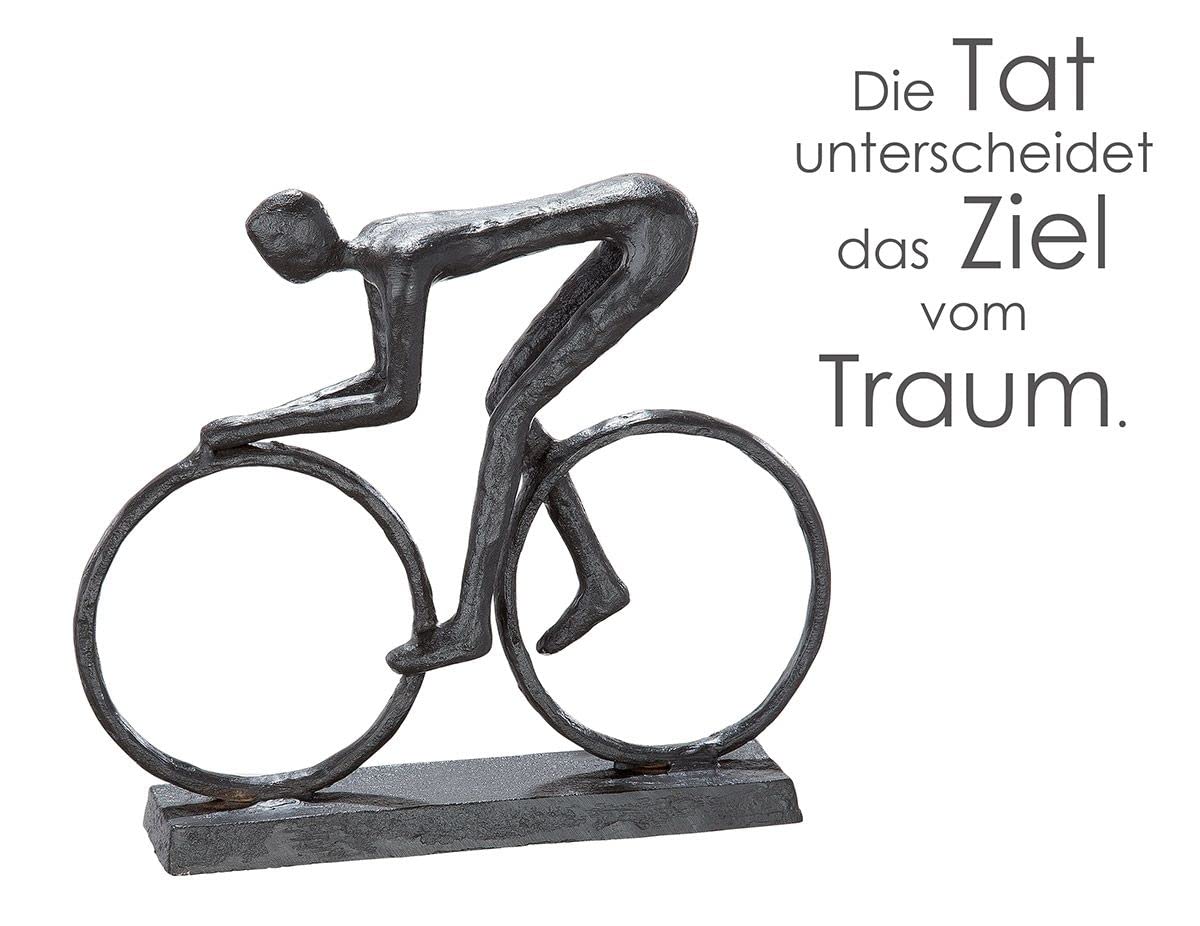 Casablanca Design Skulptur Racer Radfahrer Figur auf Rennrad Höhe 15 cm Breite 17 cm aus Eisen brüniert Wohnzimmer Skulpturen Deko Modern