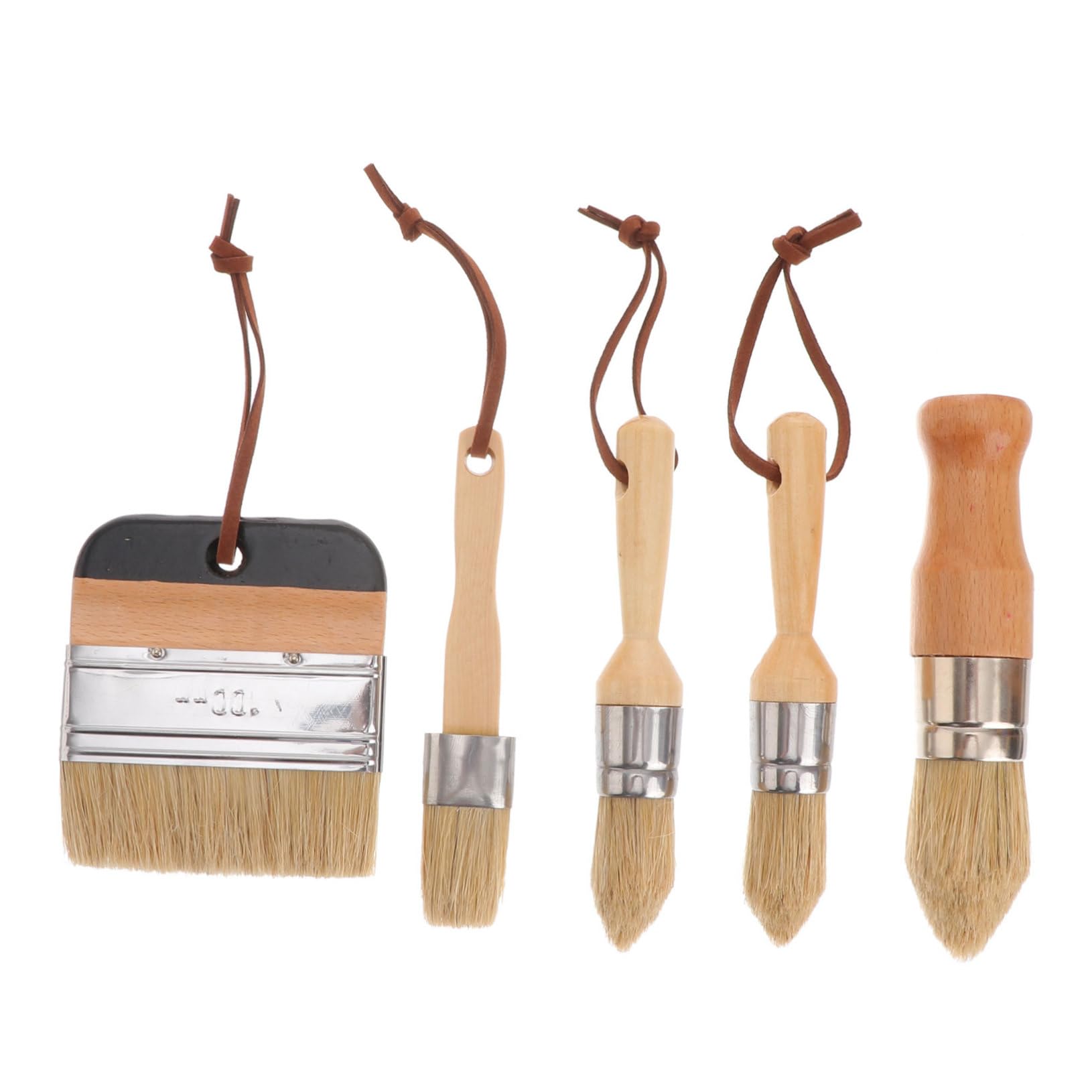 SEWACC Lot de 5 Set de Set de Pinceaux Ronds à Poils Naturels Manche en Bois, Brosses à Peinture Efficaces et Résistantes pour Murs et Meubles, pour Travaux de Maison