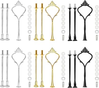 6 Sets Cake Tier Stacking Kit - 3 Tier Stand with Crown Type Cake Tray, Fruit Tray & Silicon Molds Tiered Tray Hardware Kits (2 Gold, 2 Silver, 2 Black)