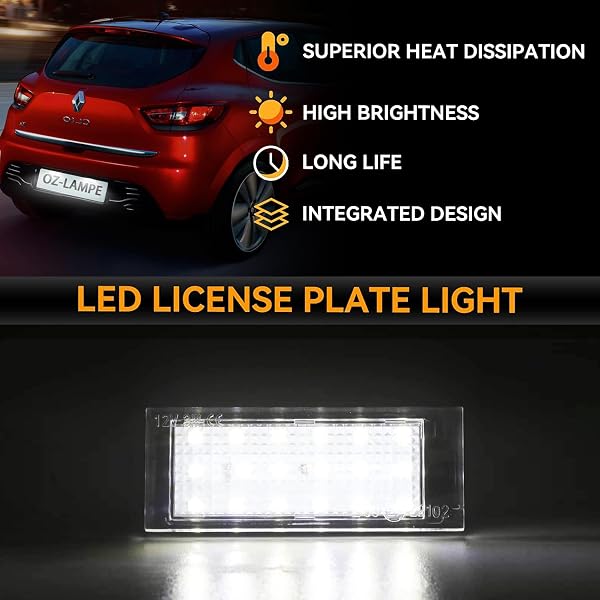 OZ-LAMPE 2X Éclairage de plaque d'immatriculation LED pour Renault Vel Satis Twingo 2 Clio 3 Clio 4 Espace 4 Laguna 3 Laguna 2 Phase 2 Master 2 Megane 2 Megane 3 Feux Arrière - 3