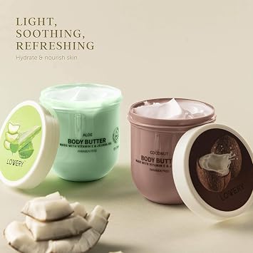 Body Butter for Women Gift Set 6 Whipped Body Creams W Shea Butter, Jojoba Oil & Vitamin E, Deep Moisturizing Body Lotion Collection, Coconut, Aloe, Olive, Shea, Lavender Jasmine, Almond Milk Honey