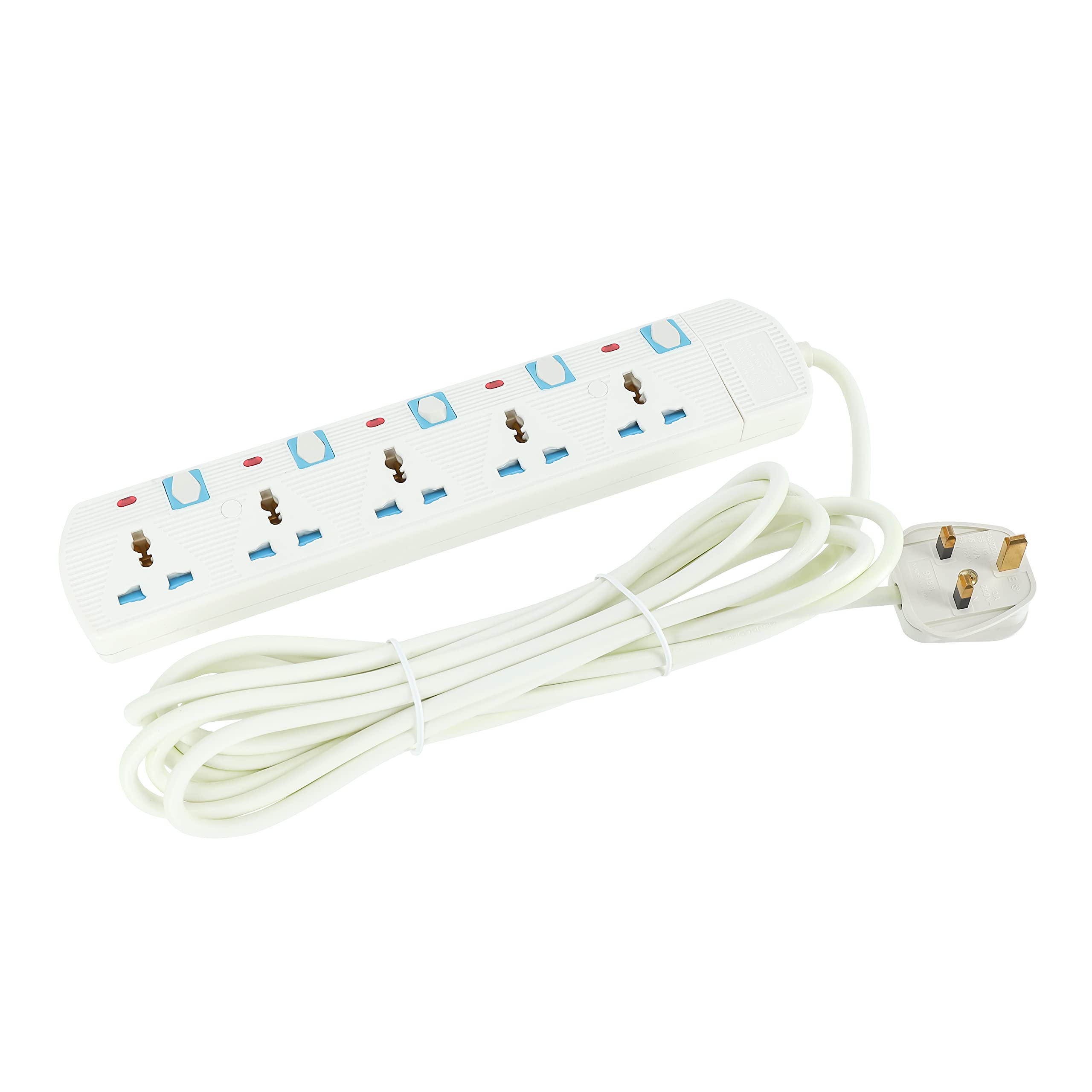 Geepas 5 Way Extension Socket - 5 Led Indicators with Power Switches | Extra Long 5m Cord with Over Current Protected | Ideal for All Electronics Devices