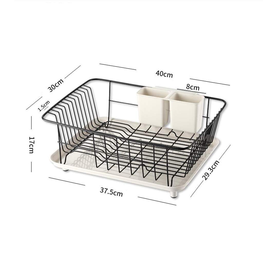 Scolapiatti in acciaio inox 304, scolapiatti con vaschetta raccogligocce in plastica, porta cestello: 37,5 x 29,3 x 17 cm