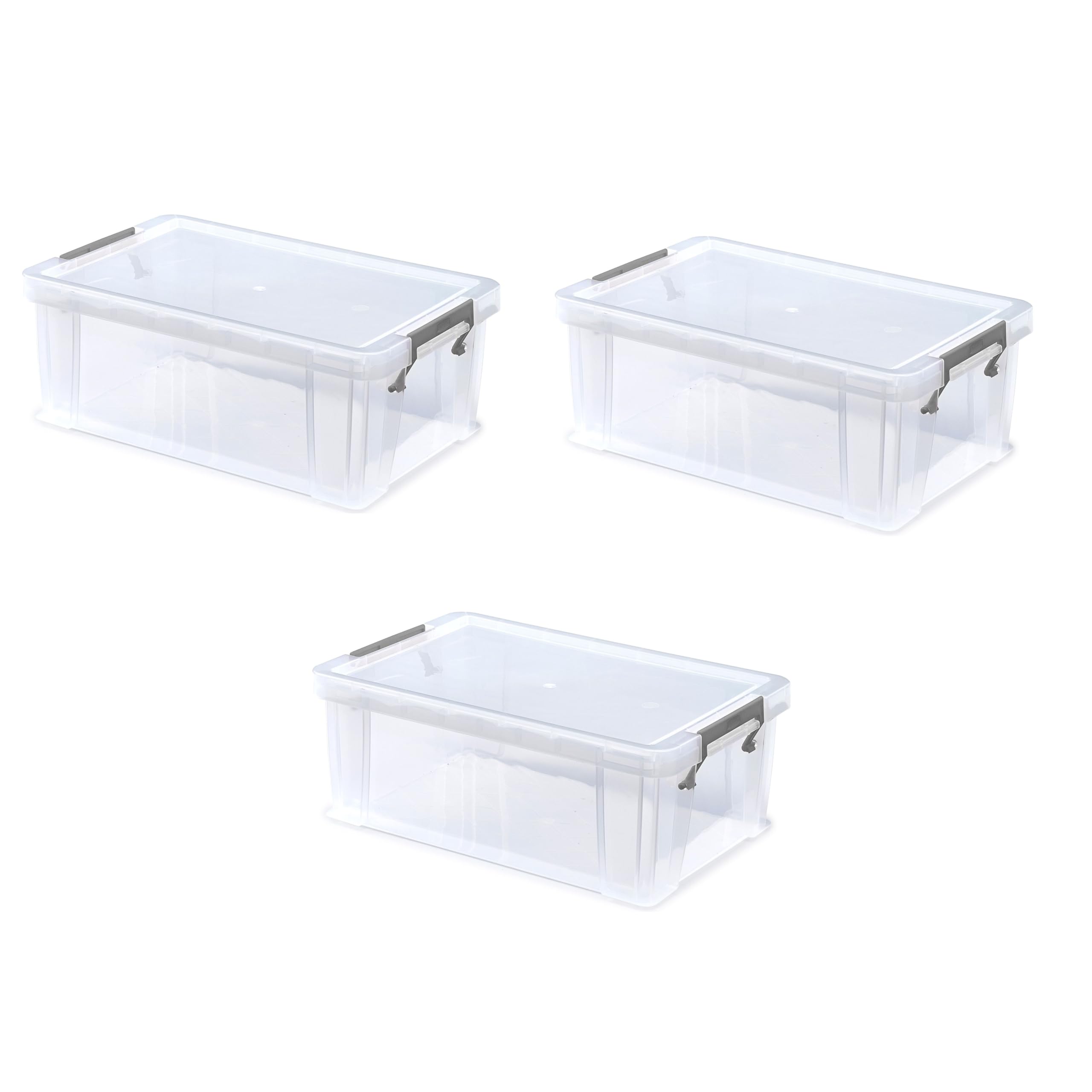 Shop4allsorts Clear Set Of 3 10L Stacking Storage Boxes With Clip Lock Lid Allstore A4 Storage 40X26x15cm