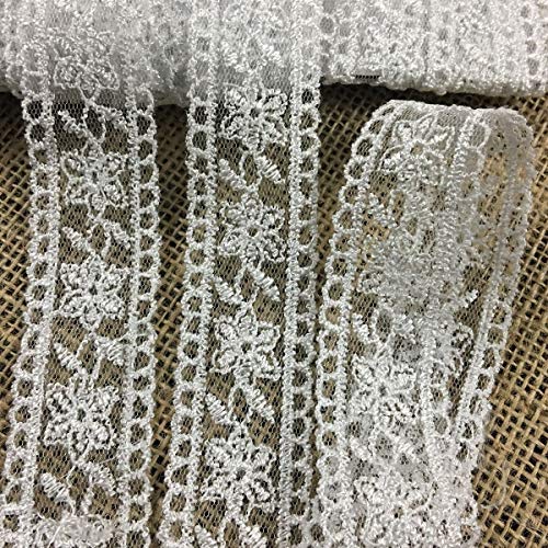 Lace Trim Mesh Embroidered Floral, Double Border Straight Edges 1.25 Wide, White, Multi-Use Garment Gown Veil Cape Bridal Communion Christening Baptism - Amore Fabrics Lace Trim Mesh Embroidered Floral, Double Border Straight Edges 1.25" Wide, White, Multi-Use Garment Gown Veil Cape Bridal Communion Christening Baptism - Amore Fabrics
