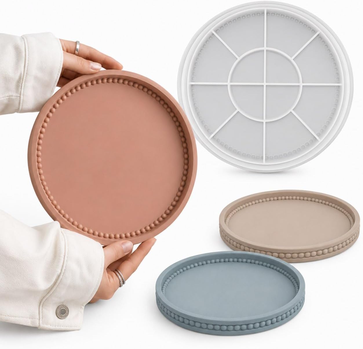 Round Silicone Tray Mold – Large Beaded Edge Mold for Resin, Plaster & Concrete DIY Decor – Reusable Circular Serving Tray Mold for Candle Holders & Jewelry – Form Me™