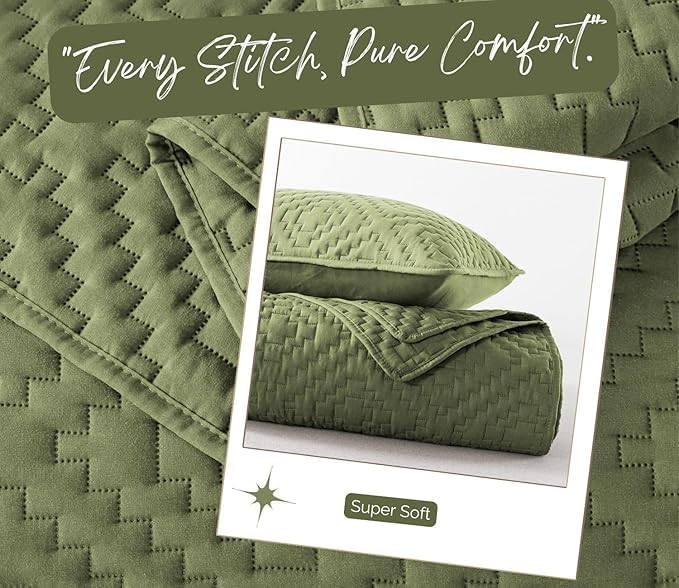 Image of BSB HOME 280 TC Quilted Cotton Bedspread for King Bed | Ultrasonic Bed Cover with Pillow Covers | Soft, Breathable & Lightweight All-Season Bedding | 90 x 100 Inches (228 x 254 cm) (Olive Green)