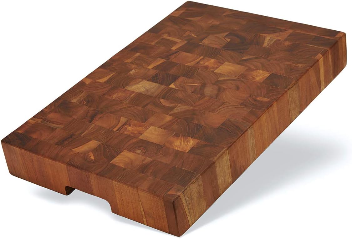 End Grain Teak Butcher Block, Extra-THICK (18 x 12 x 2.25) Carving Board for Kitchen, The Den