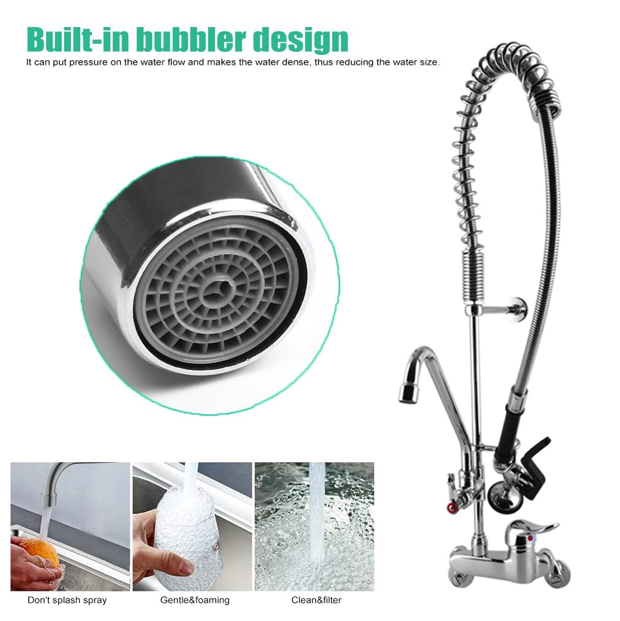 Grifo de cocina comercial de latón montado en la pared con boquilla oscilante de 8 pulgadas de alto para fregaderos, perfecto para restaurantes y uso doméstico