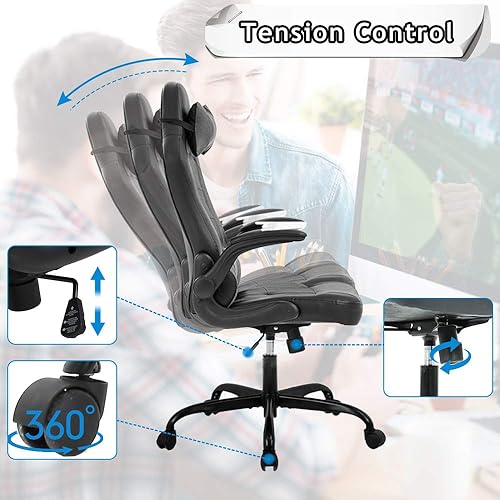 Miniatura 7 de Silla de oficina ergonómica de piel sintética con reposacabezas y reposacabezas para juegos de masaje, silla de oficina de carreras de PC, silla