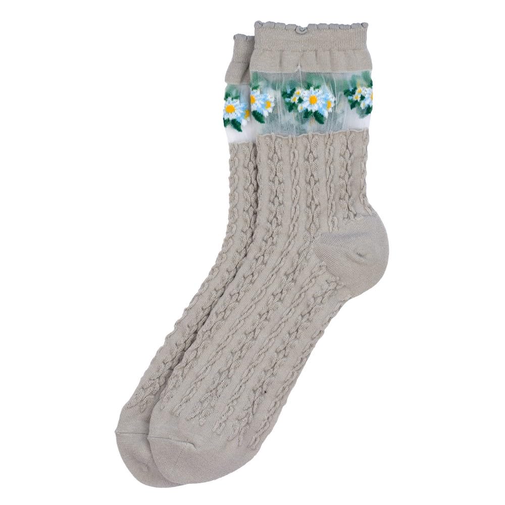 JOE COOL Socks Sheer Floral Cuff Made With Cotton & Spandex