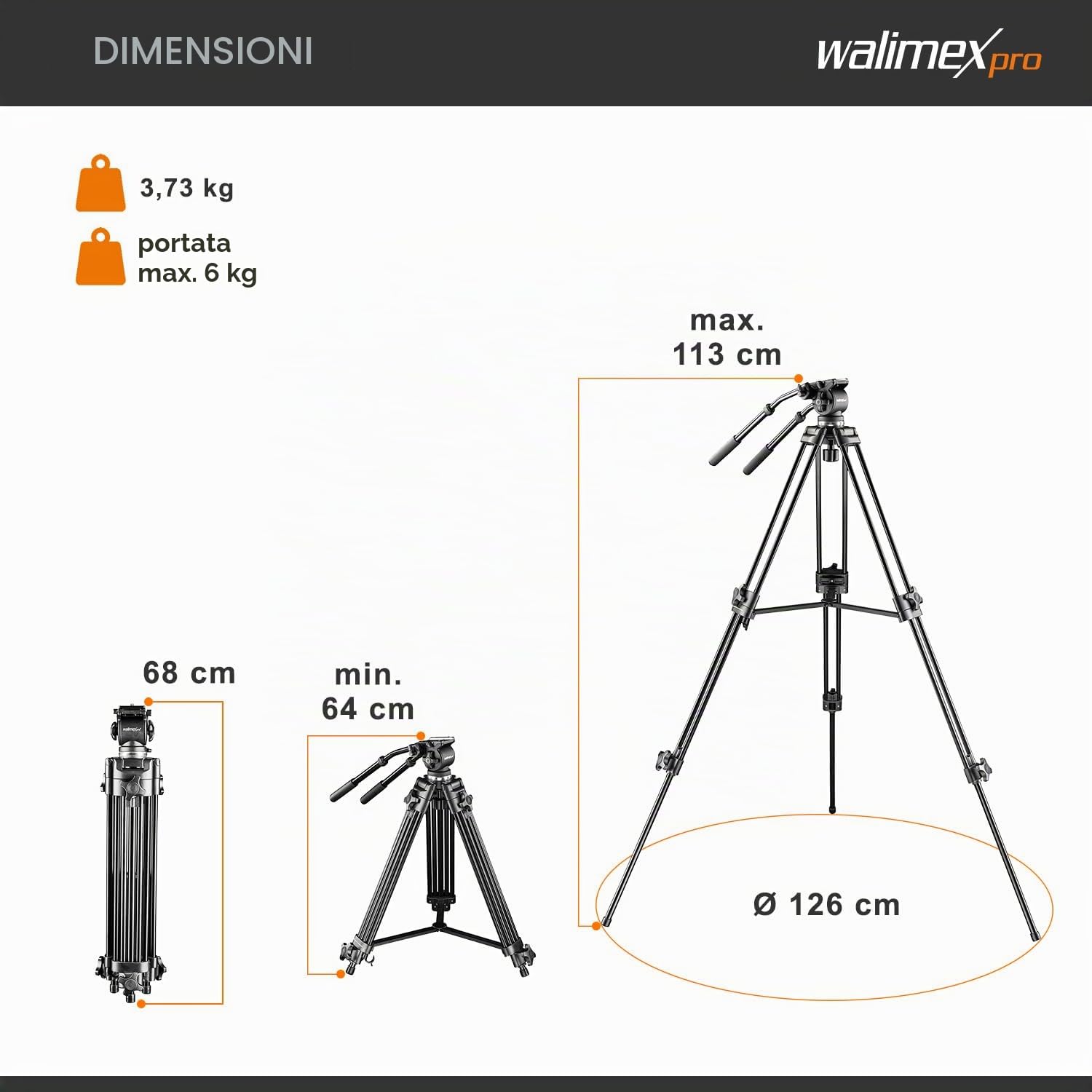 Walimex Pro EI-717 - Treppiede video-professionale, 133 cm