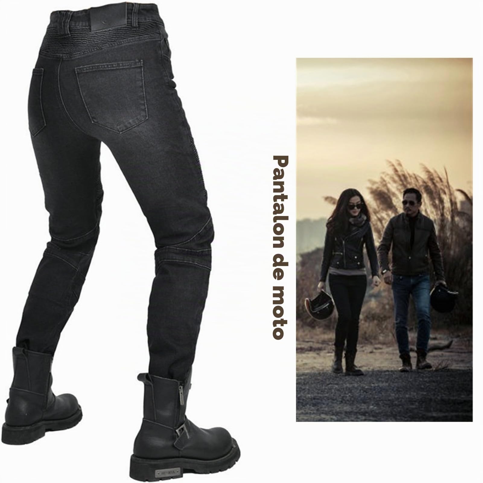 Femme Pantalon Moto,Jeans Moto Très Extensible Respirant Randonnee Pantalon De Travail Cargo Racewear Protection Moto Pantalon avec 4 Protéger Pads Amovible
