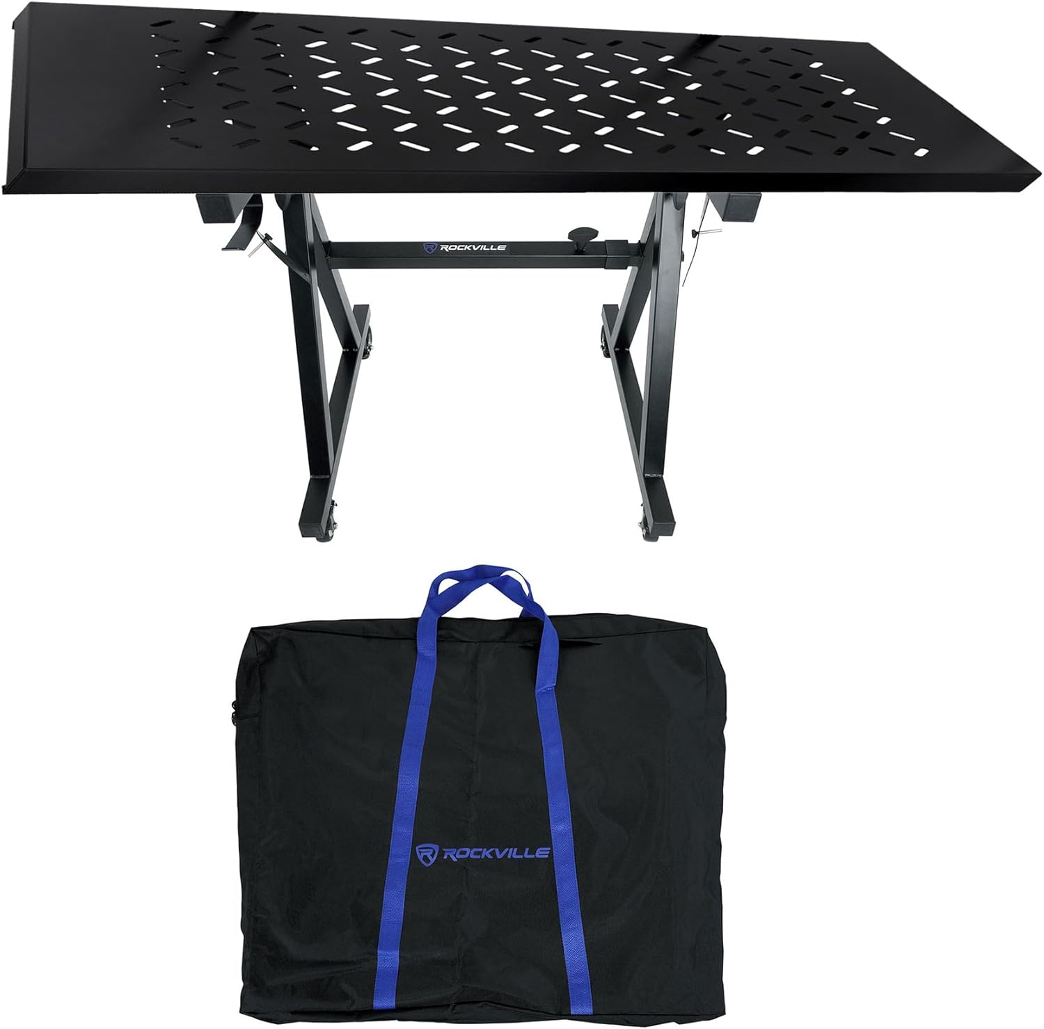 Rockville Bundle: Z40W Z-Style Pro Keyboard Stand w Wheels+Bag+Adjustable Height+Width Bundle with KS2 Shelf For Z-Stand or X-Stand - Turns Keyboard Stands Into DJ Table (2 Items)