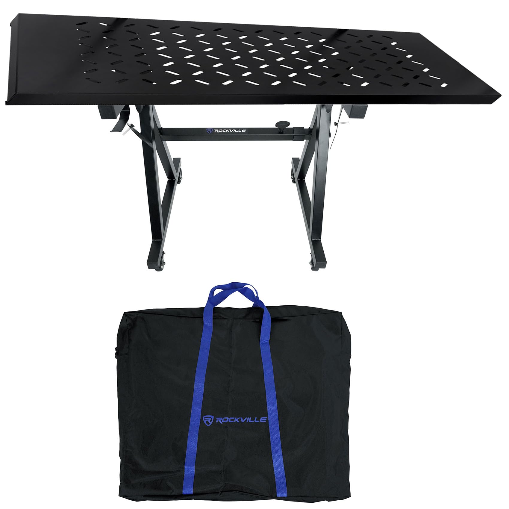 Rockville Bundle: Z40W Z-Style Pro Keyboard Stand w Wheels+Bag+Adjustable Height+Width Bundle with KS2 Shelf For Z-Stand or X-Stand - Turns Keyboard Stands Into DJ Table (2 Items)