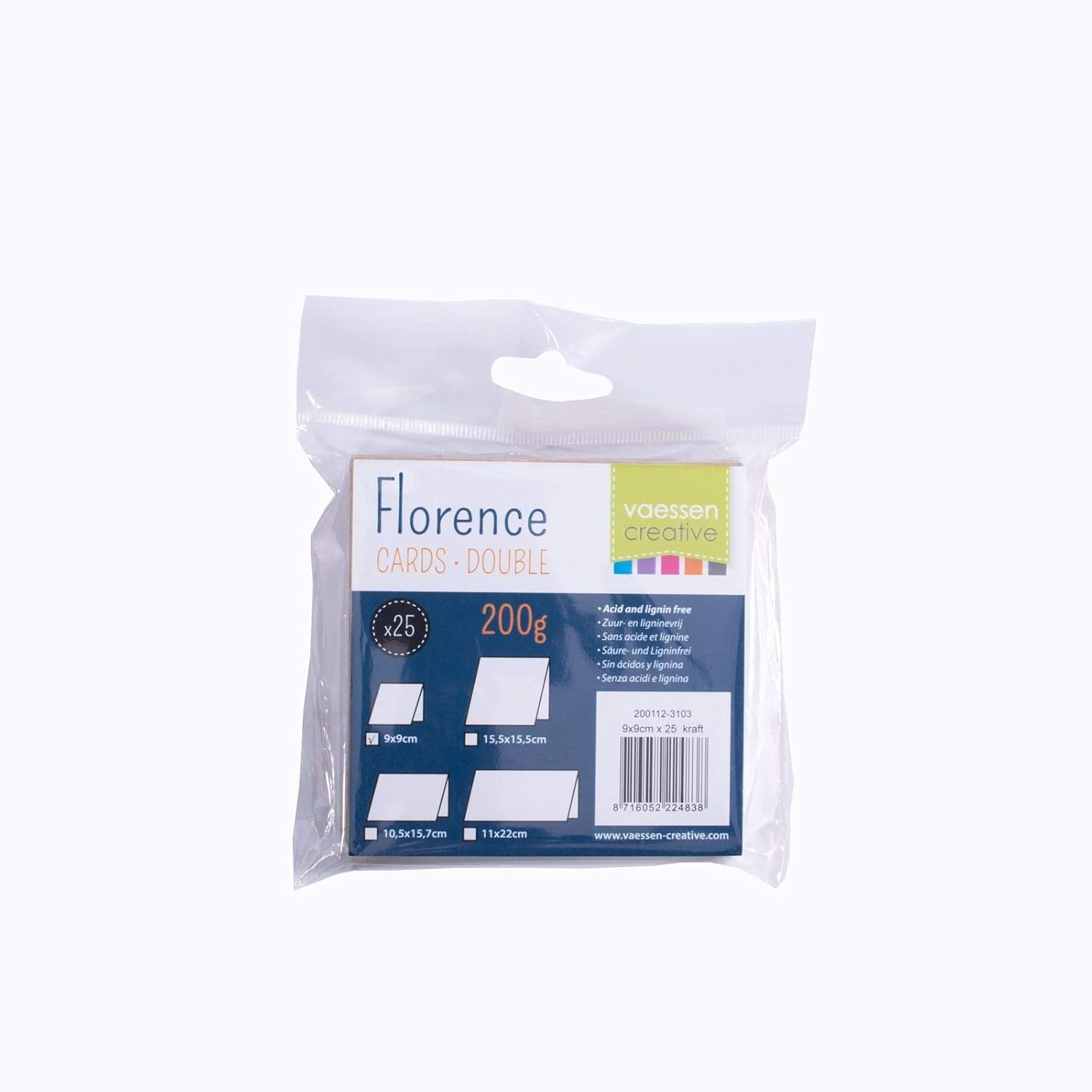 Vaessen Creative Small Square Florence Blank Craft Cards, Kraft, Set of 25, Matching Envelopes Available