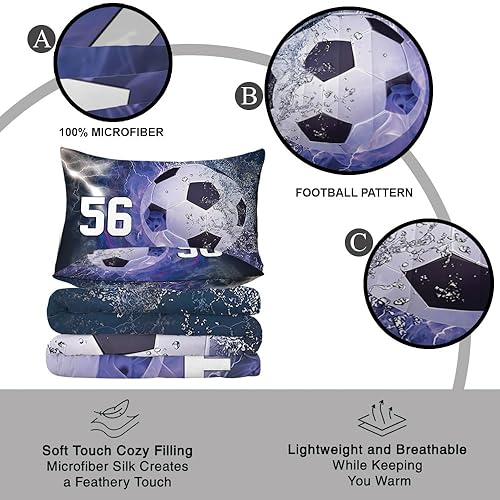 Miniatura 7 de Juego de ropa de cama personalizado con tu nombre, juego de ropa de cama matrimonial de fútbol de 34 piezas, ropa de cama de fútbol tamaño King,