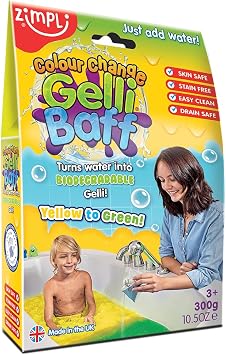 ZIMPLI - Colour Changing Gelli Baff Yellow to Green, 1 Bath or 6 Play Uses, Bathtub Toy for 4 plus year old boys & girls, UK Made